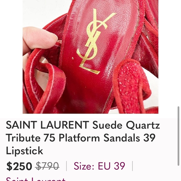 SAINT LAURENT Suede Quartz Tribute 75 Platform Sandals 39 Lipstick - Picture 6 of 7